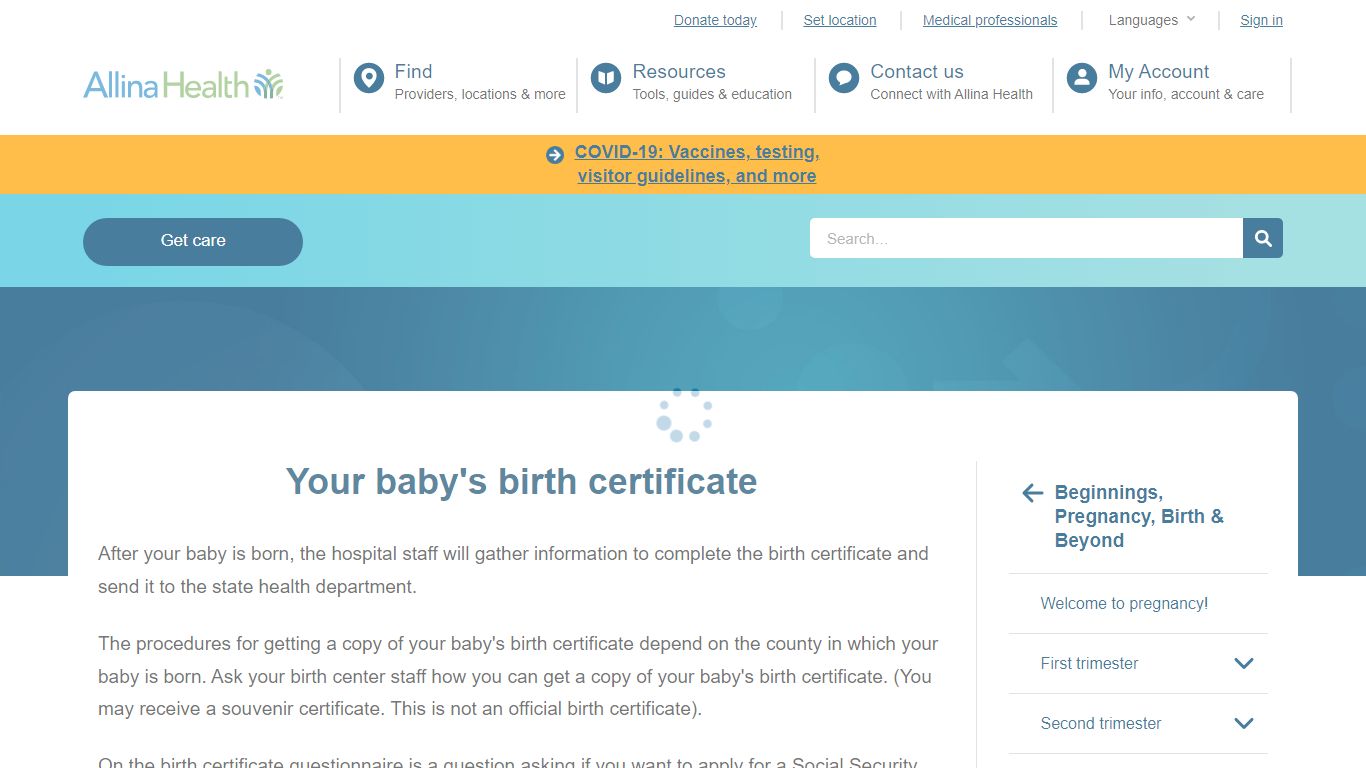 Your baby's birth certificate and Social Security number - Allina Health