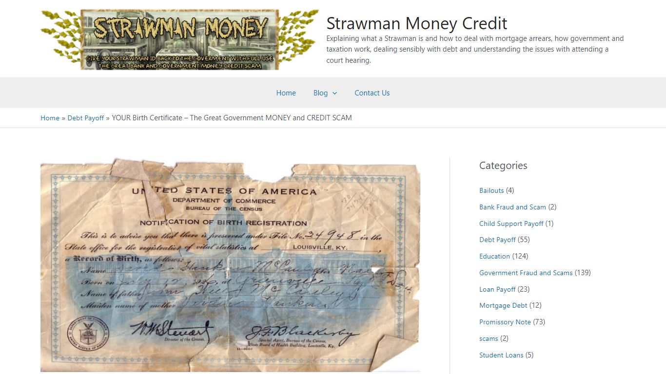Your Birth Certificate - The Great Government MONEY SCAM